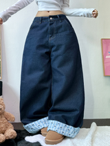 RIBBON🎀WIDE RIBBON ROLL-UP DENIM PANTS 🩵🎀