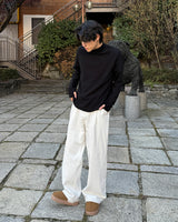 オーラワンピンタックコットンフリースワイドパンツ (White)