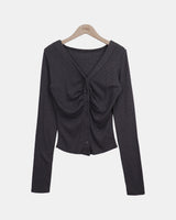 Rahel Shirring V-Neck Cardigan