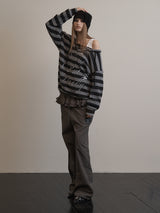 STRIPE V-NECK MTM BLACK
