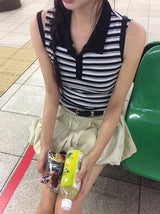 Eileen Stripe Collar Sleeveless T-shirt