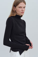 レイヤードベストモックネックTシャツ - ブラック