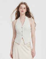 [PRE-FALL] [ATELIER] Jane Tweed Jewel Point Halterneck Vest Ivory