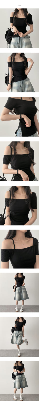 Ring uncut string square short sleeves tee