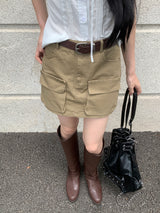  Field Cargo Pocket Mini Skirt & Belt SET (4 colors)