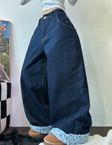RIBBON🎀WIDE RIBBON ROLL-UP DENIM PANTS 🩵🎀
