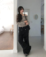Pouch Multi Stripe One-Shoulder Long Sleeve