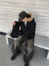 No.1538 Aポケットワイドブラックデニムパンツ