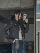 Oul vintage washing biker leather jacket