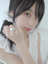 Flower Blue Silver Ring 