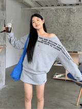 off-shoulder lettering sweater long-sleeved sweatshirt