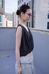 Dual-Way Layered Wrap Top (Black)