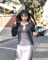 フェアドットレースリボンスリーブレストップス