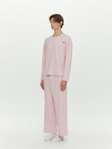 (Unisex) エッセンシャルストレッチフィットロングスリーブパジャマセット　ピンク