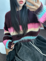 STRIPE CROPPED ANGORA KNIT 🩷🤎🩵🩶2COLOR