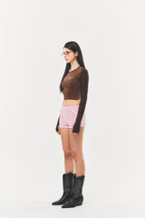 Logo Cubic Crop Top Brown