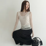 [Entiz] ウェーブ メッシュ ラベル シーム シアー Tシャツ 3カラー