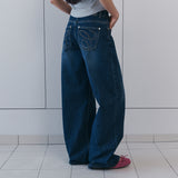 C BACK LOGO WIDE DENIM PANTS_DARK BLUE
