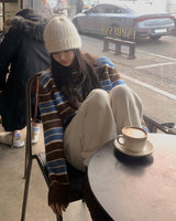 ベントストライプカラーニット
