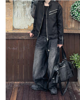 Shard crack wide denim pants