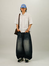 SS Wide Balloon Banding Denim Pants