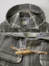 [SHOPPERMADE] アッシュグレーチェックウールロングダッフルコート