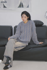 Retro-strip loose fit knitwear