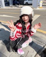 SMALL CHERRY CABLE CROP KNIT CARDIGAN [PINK]