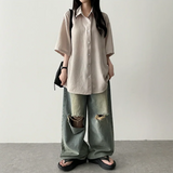 Lori Linen Oversized Fit Short Sleeve Shirt Shirt