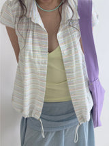 Vintage String Pintuck Shirts - Cotton Candy(Stripe)