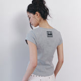 C 90S ラインスリットネック半袖Tシャツ_グレー
