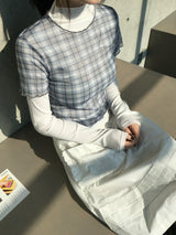 Check See-Through Layered Tee (2c)