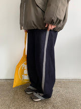 Muki Line Cut Raw Denim Wide Pants