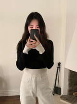 Bicolor U-neck Slim Crop Knit (3color)