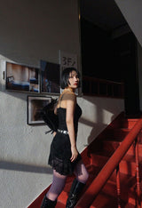 BLACK ROSE FLORAL MINI DRESS