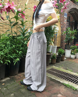 Lapek stripe color combination string long wide pants