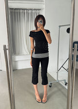 STRIPE FOLDING CAPRI PANTS