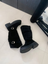 Amber Trail Buckle Belt Suede Long Boots (2 colors)