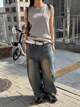 [Unisex] ダメージウォッシングノースリーブ(4color)