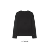 Leather ribbed henry neck long sleeves(Black)