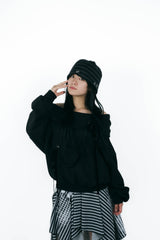 offshoulder ribbon hoodie(black)