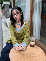 Button Fake V-Neck Ribbed Slim Tee (8c)