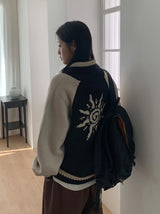 [unisex] ジオンカウチャンカラーマッチングニットジップアップカーディガン