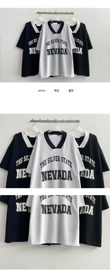 ルティカラーVネック半袖Tシャツ
