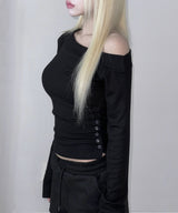 Button One Off-Shoulder Top (3colors)