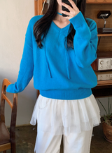Basic V-neck Loose Knit + Tie Set (5color)