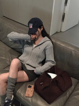 [BELLIDE MADE] Cable knit zip-up with pendant