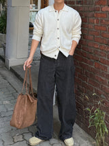 Angora semi-cropped collar cardigan