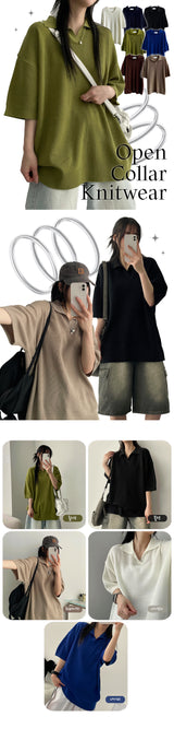 Hale Open Collar Short Sleeve Knitwear