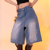 Fire Rose Bermuda Denim Pants Blue